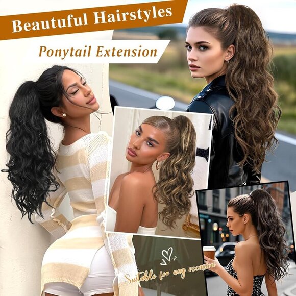 Synthetic Wavy Ponytail Extension 24 Inch Clip-in Fluffy Natural Hairpiece